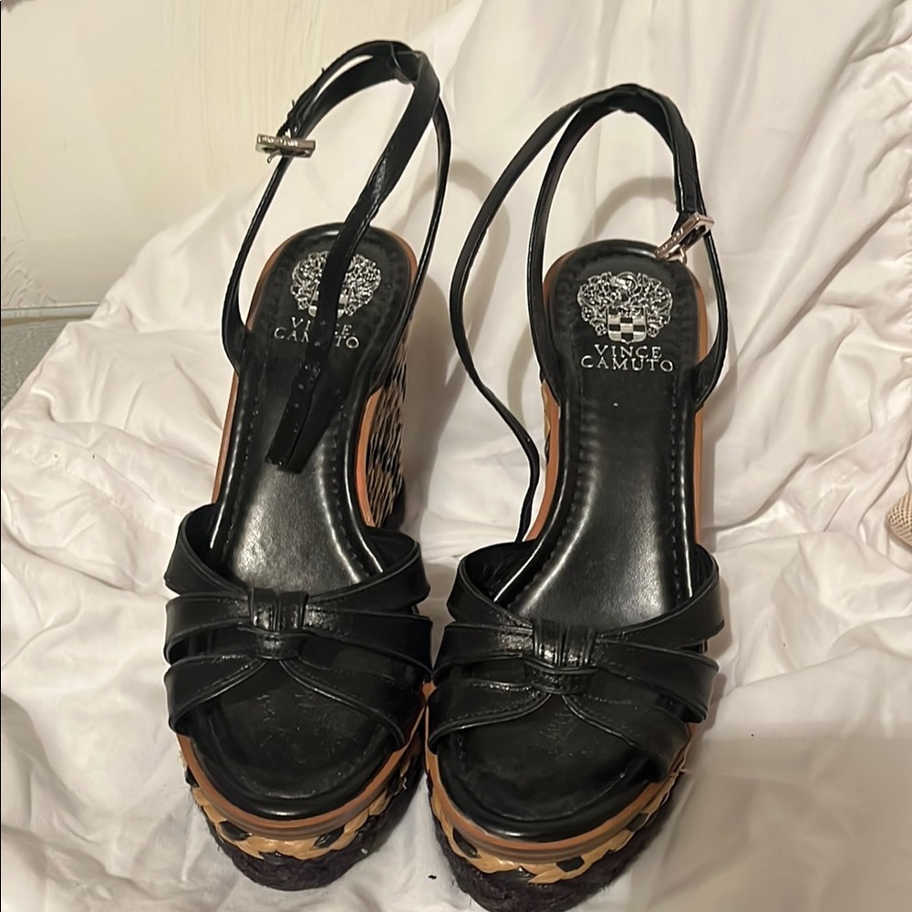 Vince Camuto Black Wedge Slingback Sandals